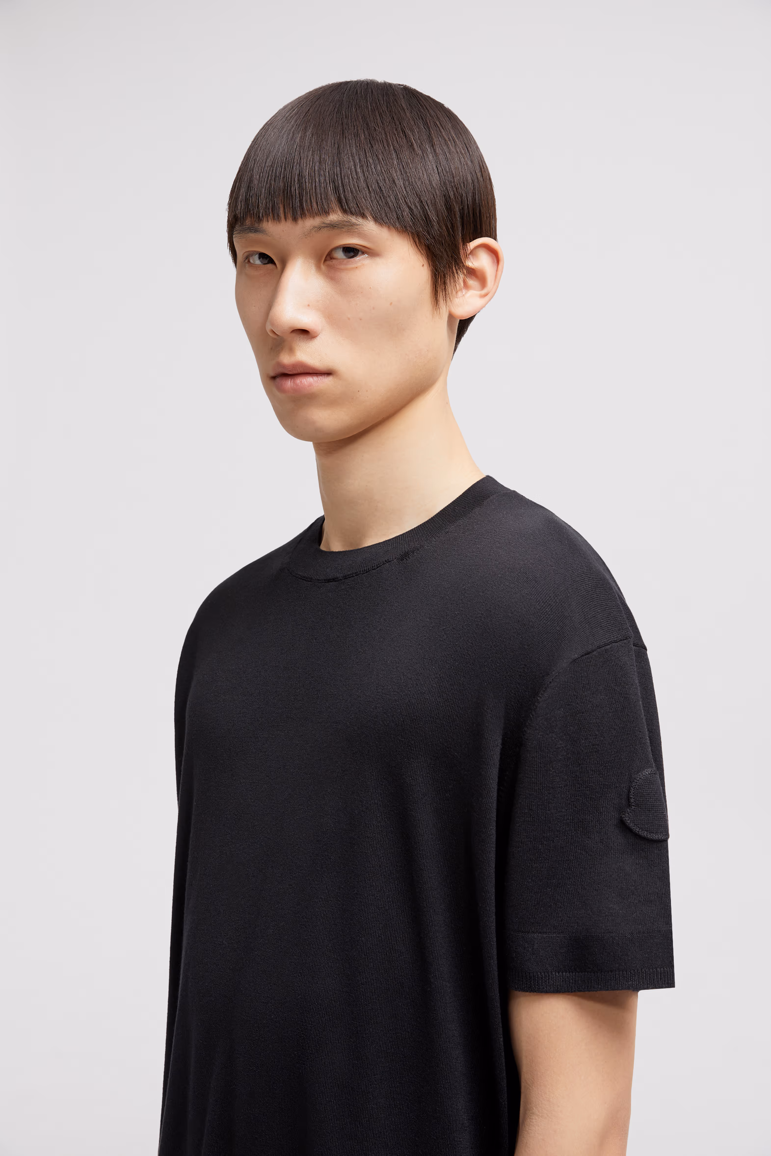 Silk & Cotton Knit T-Shirt Men Black Moncler 4